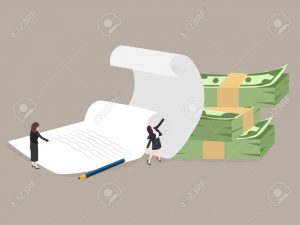 Businessman and piles of papers. Business concept - work with documentation, workflow, bureaucracy. Vector, illustration, flat